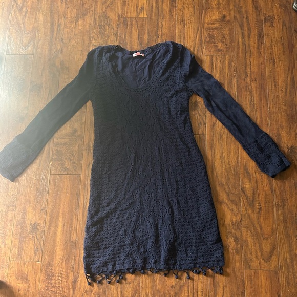 LILLY PULITZER Athena Crochet Navy Knit Sweater Dress w/Hemline Detail~ Size L - Picture 1 of 5